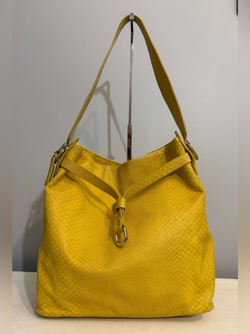 Cole Haan Casey Drawstring Hobo Shoulder Bag Sunflower Yellow Leather
